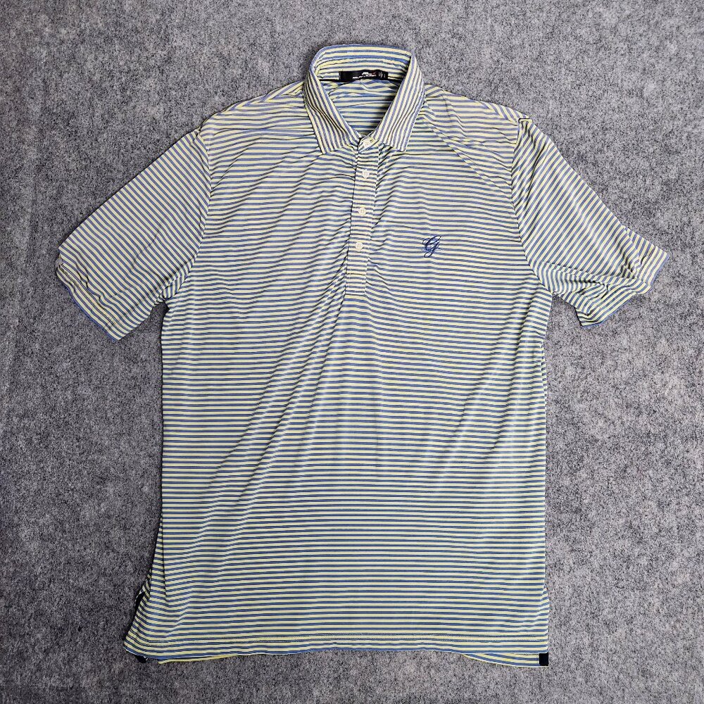 RLX Ralph Lauren Golf Shirt Men L Yellow Blue Striped Polo Short Sleeve Pullover